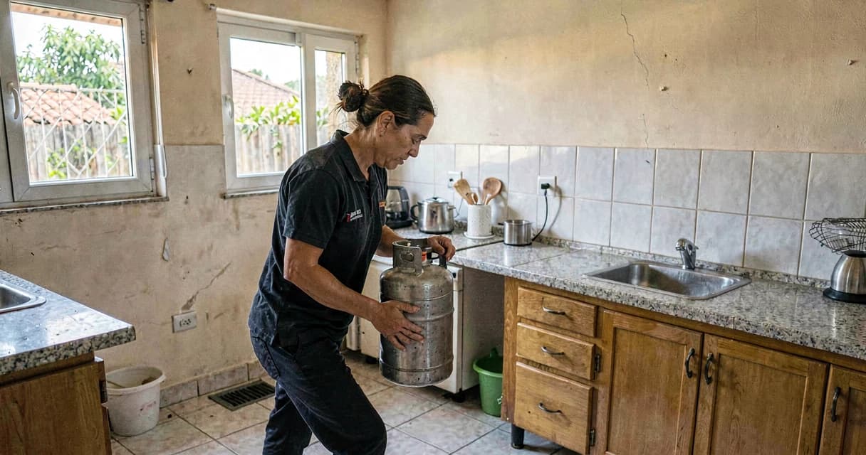 Entregador levando botijão de gás a uma residência
