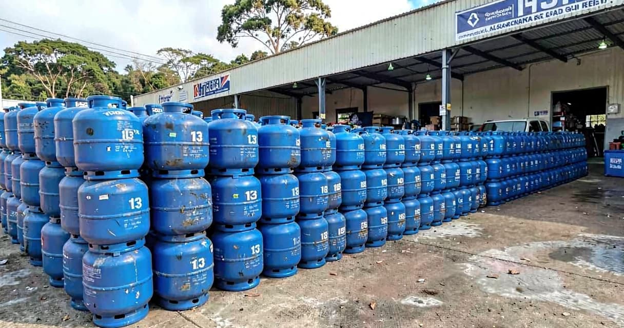 Botijões de gás GLP empilhados em depósito