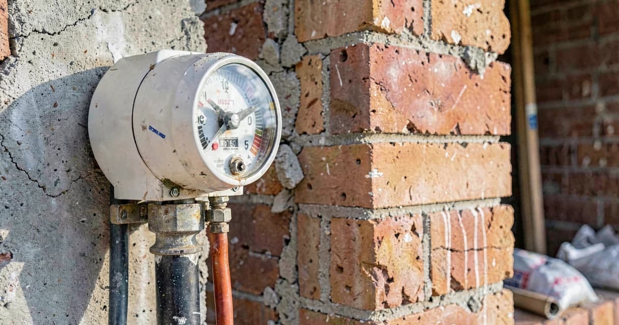 Medidor de energia elétrica ao lado de parede em construção