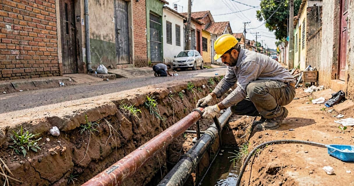 Instalação de tubulação de esgoto em via pública